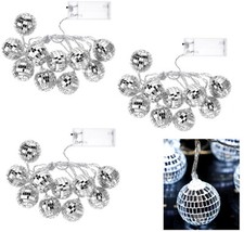 3-pk DISCO BALL STRING LIGHTS Battery Operated LED 5-ft Xmas New Years Eve Party