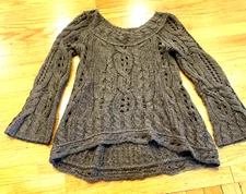 Free People Fuzzy Cable Knit Sweater Brown XS