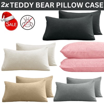 2 4er Pack Kissenhülle Teddybär Sherpa Fleece Reißverschluss Kissenschoner Anti Bugs