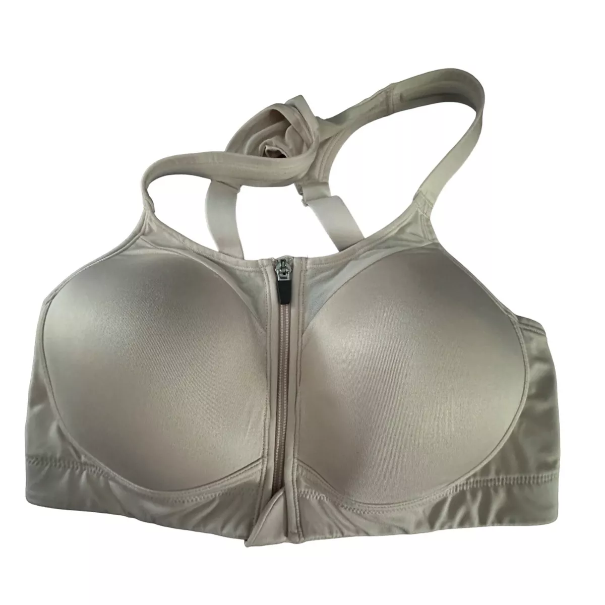 Calia by Carrie Underwood Go All Out zip front blush/beige sports bra FLAW