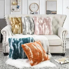 2PCS Plush Striped Jacquard Faux Fur Pillowcase Decorative Throw Pillow Covers