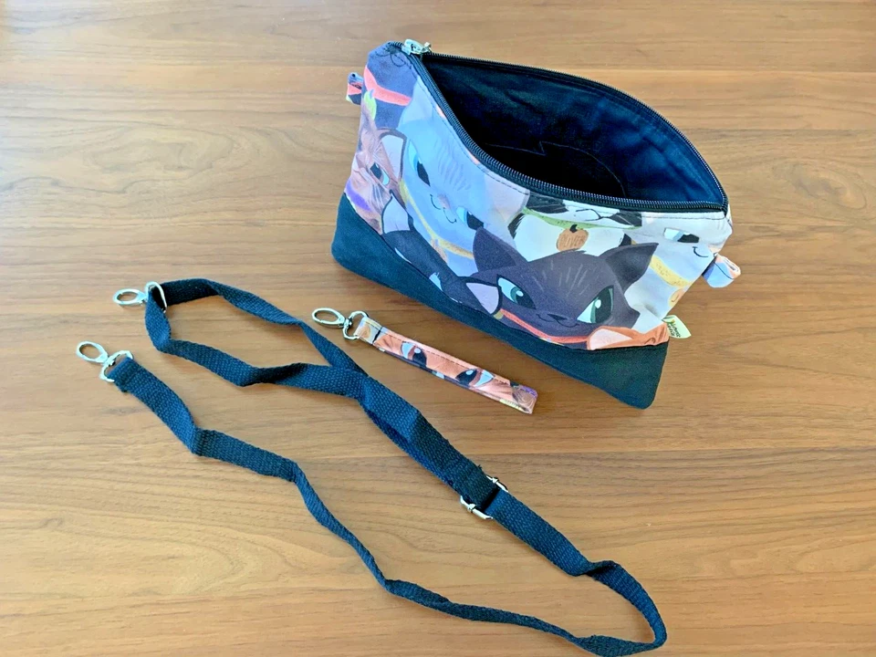 AuthenticStyle&Co. Bolso clutch hecho a mano de algodón atigrado, estampado de cara de gato negro Foto 2 de 3