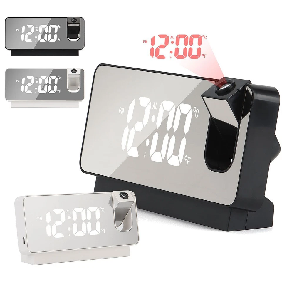 LED Digital Projector Projection Snooze Dual Alarm Clock Timer USB Temperature - Image 3 of 4