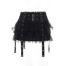 Sexy Femme Mini Jupe Gothique Punk Tutu Tulle Ruche Fermeture Éclair Mode Noir