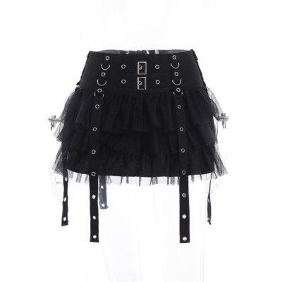 Sexy Damen Mini Rock Punk Gothic Tutu Tüll Rüsche Reißverschluss Mode Schwarz