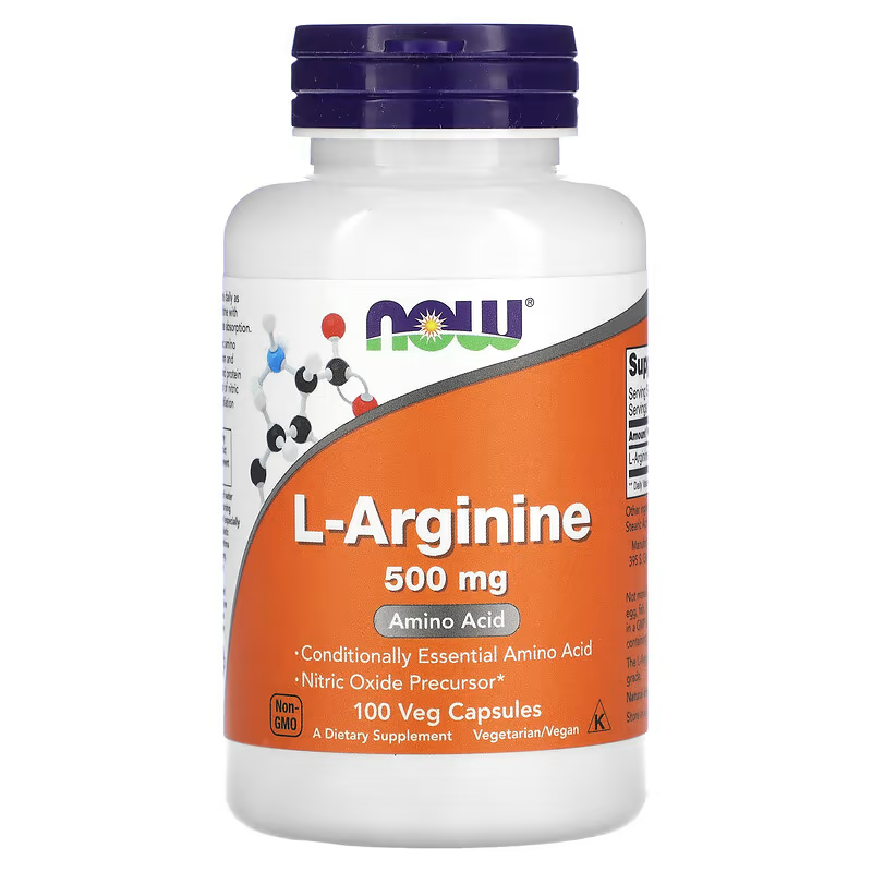 NOW Foods L-Arginine 500mg 100 Veg Capsules | Nitric Oxide Precursor