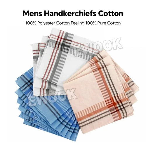 12X Mens Handkerchiefs 100%Pure Cotton Pocket Square Hanky Handkerchief New Bulk - Picture 2 of 10
