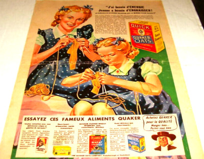 1940 QUICK, QUAKER OATS CEREAL ORIGINAL AD IN FRENCH