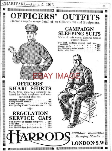 WW1 Advert HARRODS Officers' Wartime Outfits Small Original 1916 Print Ad 734/27 - 第 1/1 張圖片