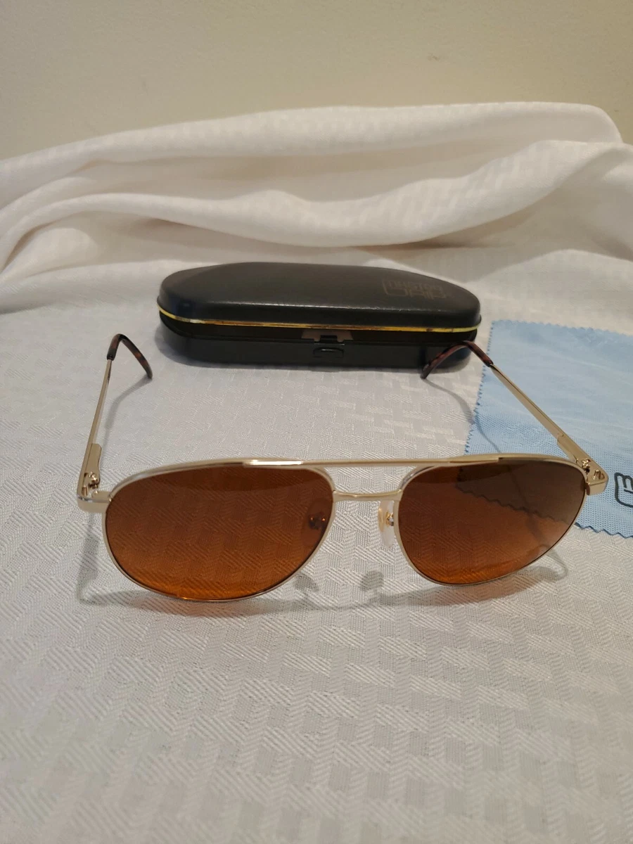 Vtg MasterGrip Korea Aviation Sunglasses Dark Amber Lenses Gold Frames Aviator