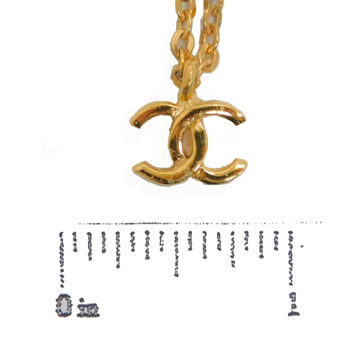 CHANEL Gold Plated CC Logos Charm Vintage Chain Necklace Pendant