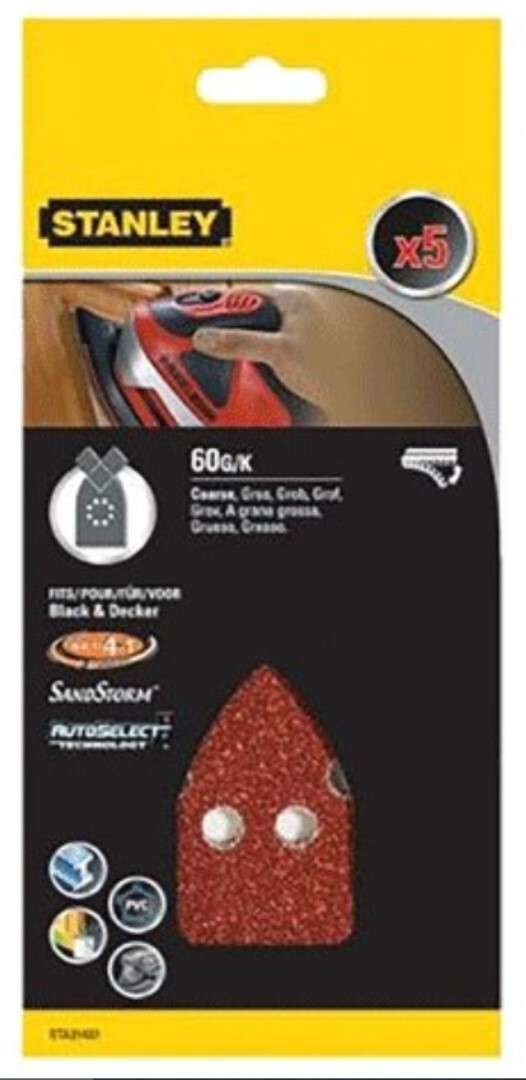 STANLEY - 5 FOGLI VELCRO A PUNTA PER MULTILEVIGATRICI - GRANA 120