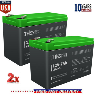 2 Pack 12V 7Ah LiFePO4 Deep Cycle Lithium Battery BMS for RV 7000mAh New