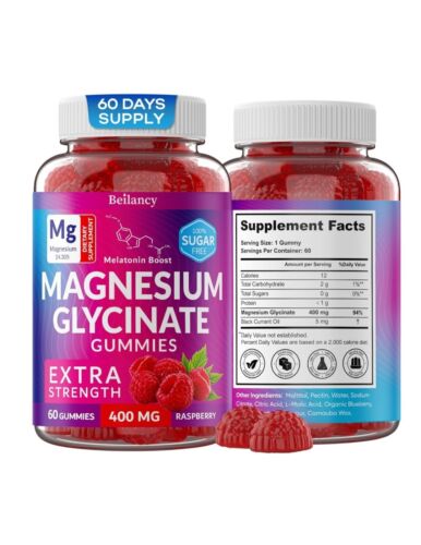 Beilancy Magnesium Glycinate Gummies - Raspberry Flavor - 400mg - 60 ct - 07/26