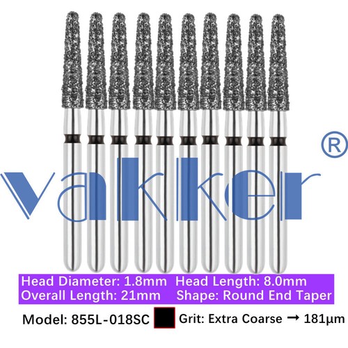 10pc/pk Vakker Dental FG Diamond Burs Round Long/ Round End Taper for High Speed - Picture 42 of 77