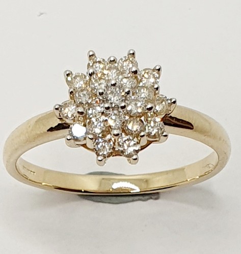 9ct Diamond Cluster Half Carat Dome Ring 375 Yellow Gold Size O Hallmarked