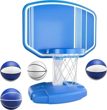 TEMI Swimming Pool Basketball Hoop, Pool Toys with 4 Balls and Pump, Adjustable 