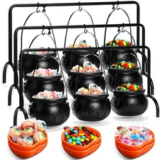 Best 9 Pcs Halloween Party Decorations 3 Plastic Witches Black Cauldron, 6 oz