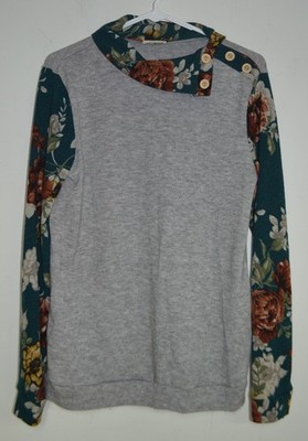 12PM by Mon Ami Womens Small Long Sleeve Tunic Top Floral Gray