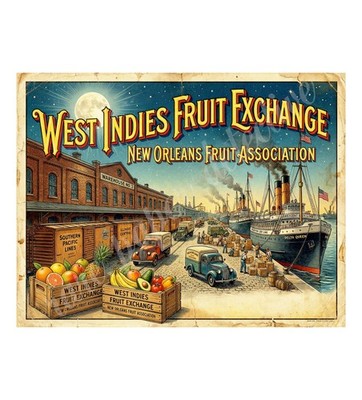 West Indies Fruit Exchange 1950s Retro Style Fruit Crate Label 10.5'' x 8''