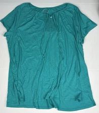 JMS Just My Size Women's 5X Shirt Teal Green Crochet Tie Short Sleeve Cotton