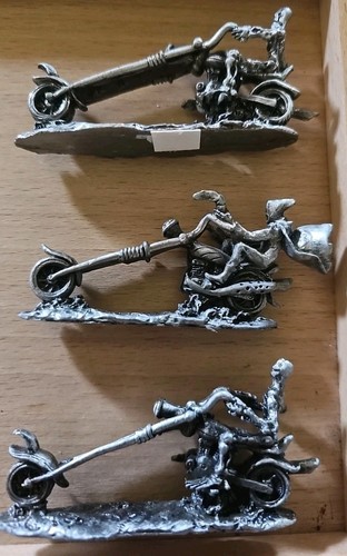 VINTAGE Metal Grim Reaper & Skeleton On Chopper Figurine Paper Weight. (THREE) 3