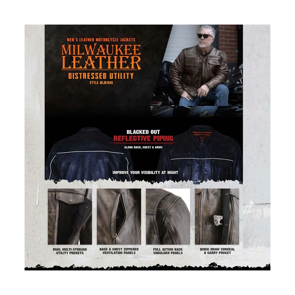 Chaqueta de motocicleta Milwaukee Leather MLM1506 de cuero premium negra para hombre con... Foto 4 de 4