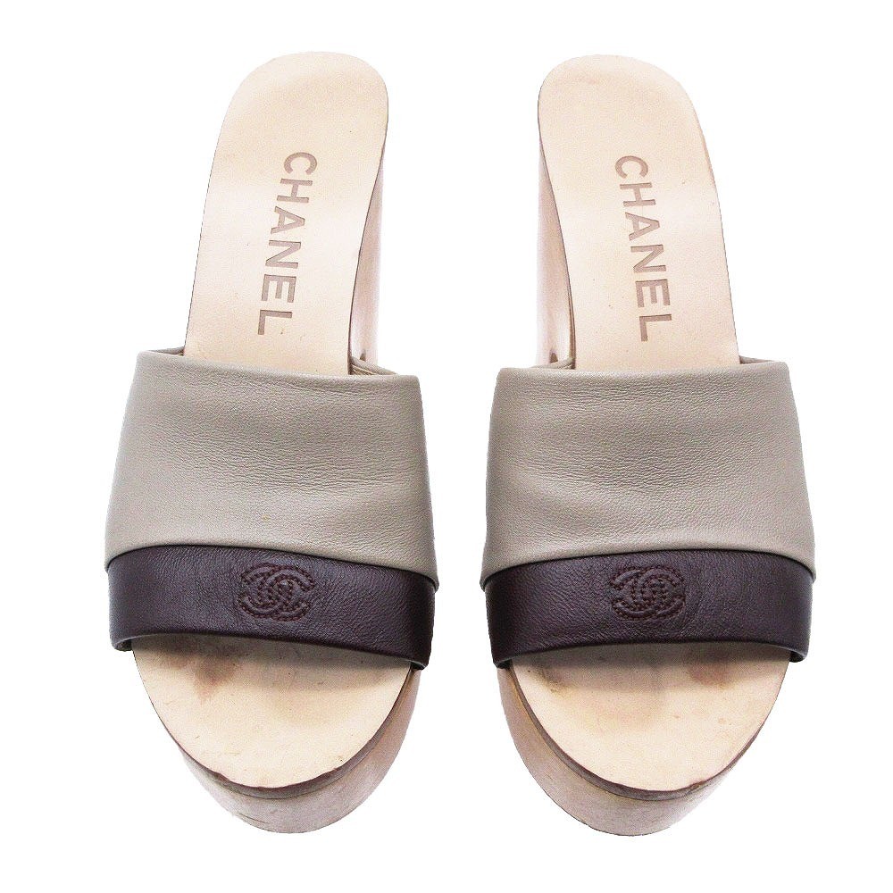 Chanel Mules Sandals Bicolor With Coco Mark Size 34 US About4 For Women thumbnail 5