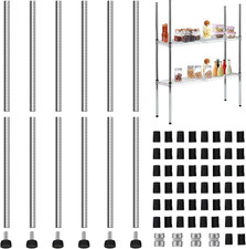 Set of 4 Wire Shelving Poles Including 12 Pcs 18'' Poles and 50 Pcs Shelf Clips,