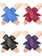 Geyoga 4 Pairs Women's Lace Gloves Fingerless Blue, Purple, Wine Red, Black