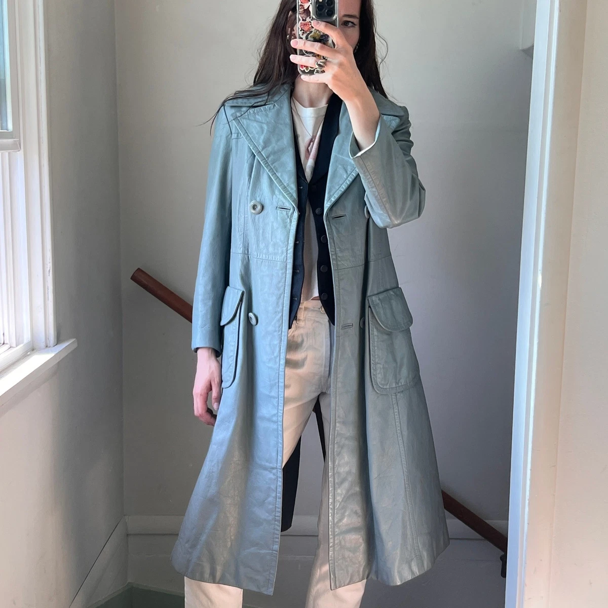 Vintage Leather Trench Coat In Vintage Outerwear Coats & Jackets