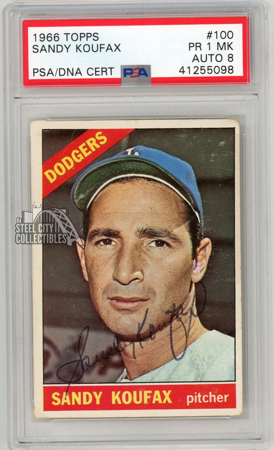 Sandy Koufax 1966 Topps Baseball Autograph Card #100 PSA 1 (MK) PSA/DNA 8