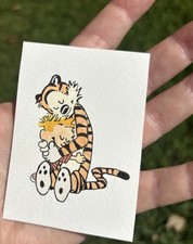 Original Art ACEO ATC Watercolor Painting Calvin And Hobbes