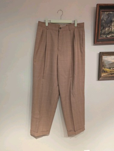 Vintage años 90 L.L. Pantalones Bean para mujer 14 lana tostada cintura alta a cuadros plisados puño redondo - Imagen 2 de 14
