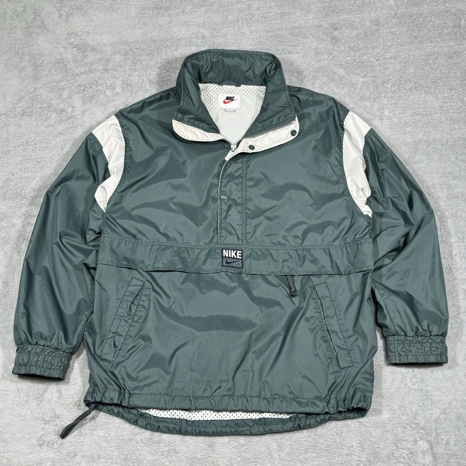 VTG 90s Nike Air Windbreaker Quarter Zip Jacket Green Pullover Center Swoosh M