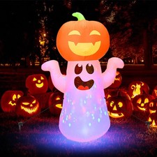 5FT Halloween Inflatable Pumpkin Ghost with Build-in LED for Outdoor Yard Decor