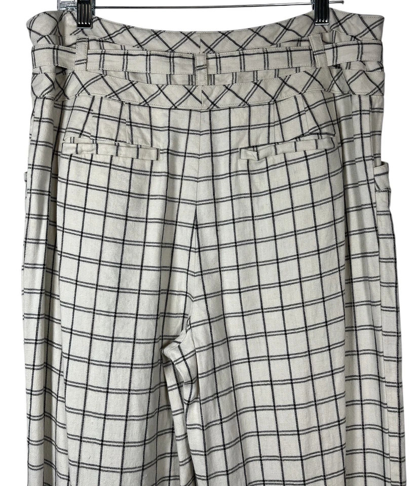 By Anthropologie Sz 10 Pants Wide Leg Windowpane Trousers Check Cream Black Tie - Image 4 of 4