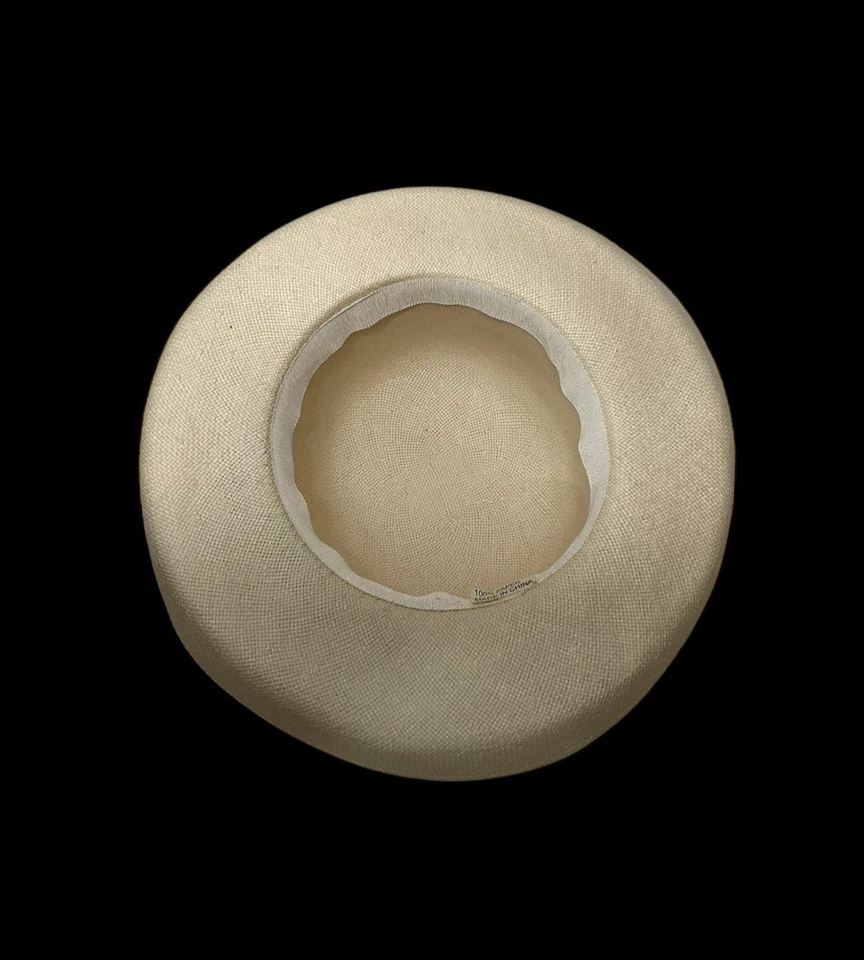 Sombrero para el sol de papel crema de ala ancha con acento de flor de rosa marfil jardín fiesta derby Foto 4 de 4