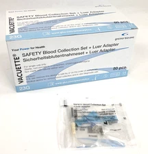 50 PACK Greiner 23g x 3/4" Safety Blood Collection Set w/Luer Adapter REF 450096