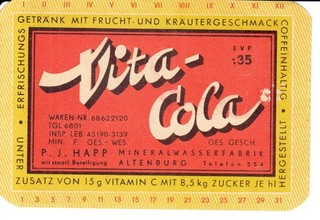1 Etikett Altenburg P.J.Happ Vita Cola DDR