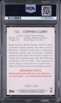 Signed Basketball Card Auto Stephen Curry 2009-10 Bowman '48 #106