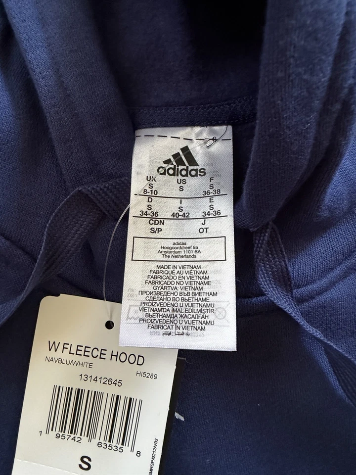 Women’s Adidas Fleece Hoodie Size Small Navy Blue/White Logo NWT - Image 4 of 4