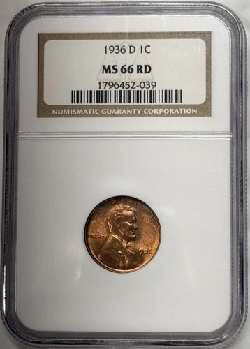 1936-D Lincoln Wheat Cent NGC MS 66 RD