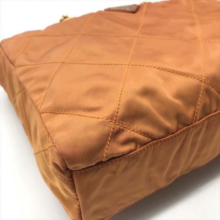 Good Condition PRADA Triangle Logo Nylon Tessuto Chain Shoulder Tote Bag Orange thumbnail 6