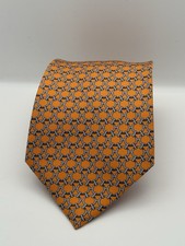 Hermès Paris Silk Tie Orange Chain Pattern Made In France Luxury 3.5"x60"