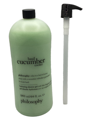 Philosophy Basil Cucumber Cooler Shampoo Shower Gel & Bubble Bath 64 oz + pump