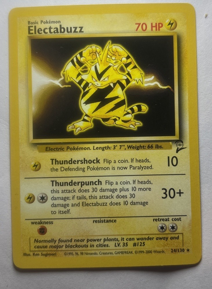 NEVER PLAYER Vintage  Pokemon Electabuzz 24/130 WotC Base Set 2 Regular Rare LP