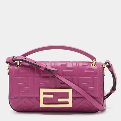 Fendi Baguette Fuchsia Zucca Embossed Leather Phone Crossbody Bag