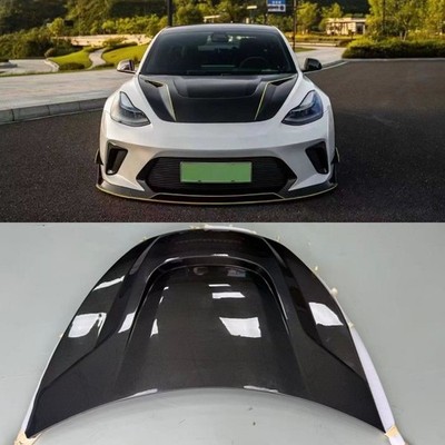 REAL CARBON FIBER FRONT BONNET HOOD SCOOP COVER FOR TESLA MODEL 3 HK STYLE
