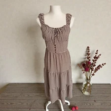 NWT Monteau Brown And White Gingham Checkered Sleeveless Dress | Size M